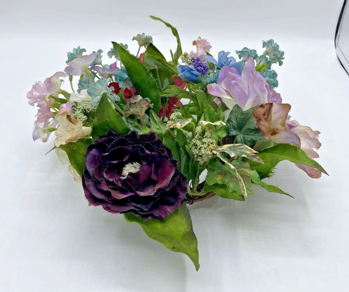Vintage Floral Wreath Spring Candle Ring 8" Cottagecore Purple Green Pink Decor gallery