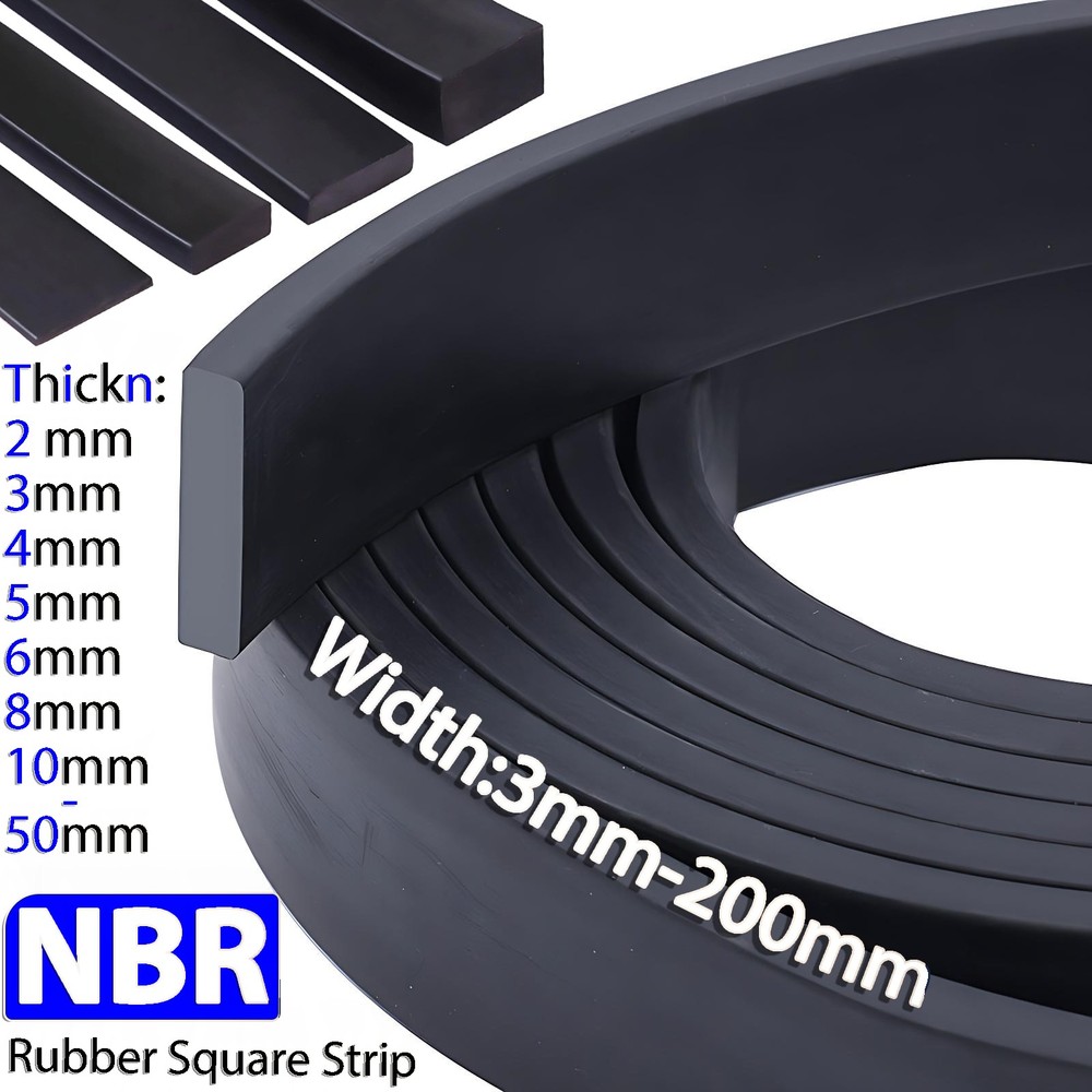 Solid Black Nitrile NBR Rubber Square Strip - Various Lengths, Widths And Thickn