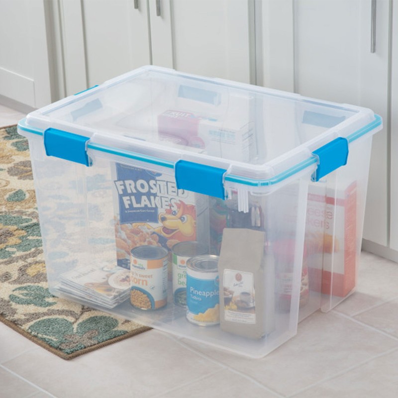 Sterilite 80-Qt Clear Plastic Stackable Storage Bin w/ Gasket Latch Lid, 8 Pack gallery