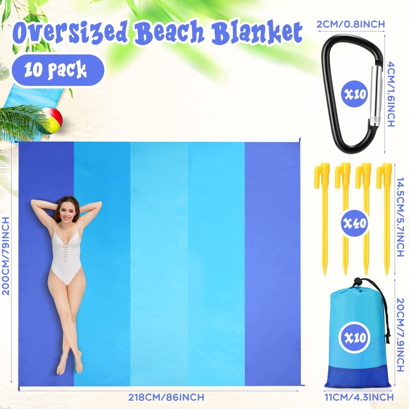 10 Sets Beach Blankets Bulk Sandproof 78 x 82'' Large Waterproof Picnic Blank... gallery