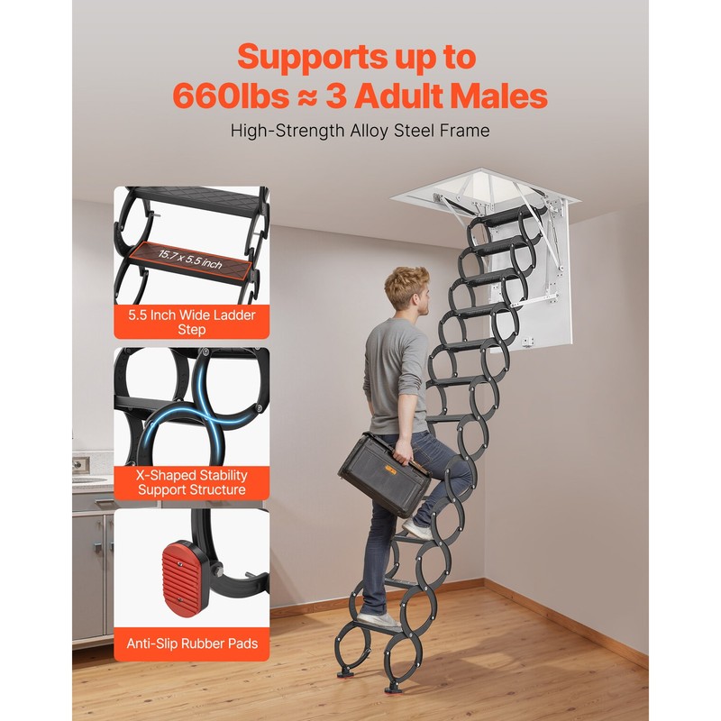 Steel Attic Ladder Ceiling-Mounted Attic Stairs for 9.5 to 10.2 ft Ceilings gallery