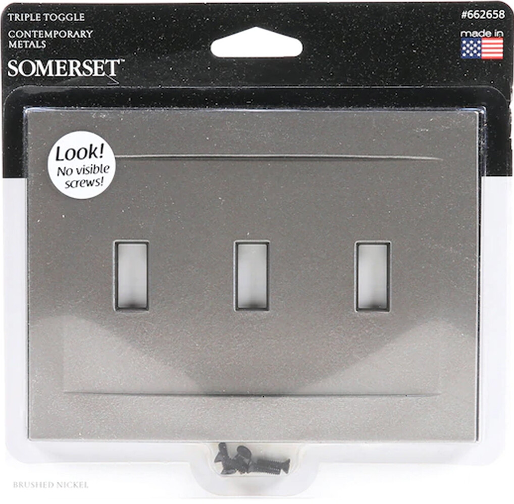 Brushed Nickel Triple Toggle Light Switch Wallplate NO VISIBLE SCREWS USA 662658 gallery