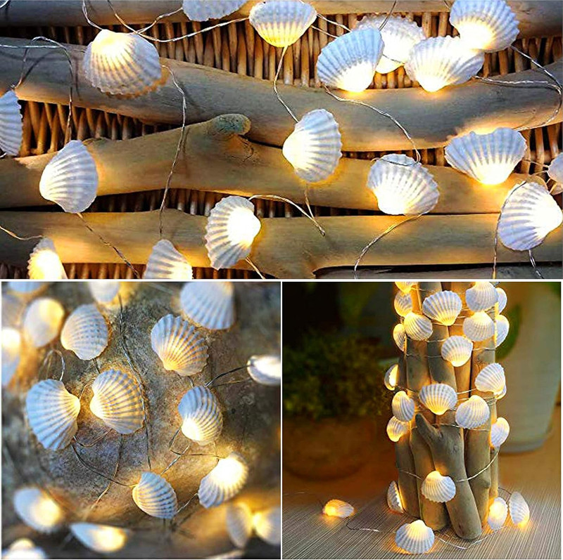Natural Seashell String Lights 13.2Ft 40 LED 8 Modes Warm White Weatherproof ... gallery