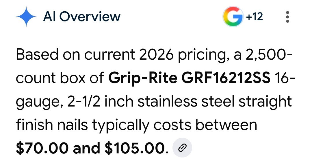 2,500-count Grip-Rite GRF16212SS 16- Gauge 2-1/2" Stainless Steel Finish Nails gallery