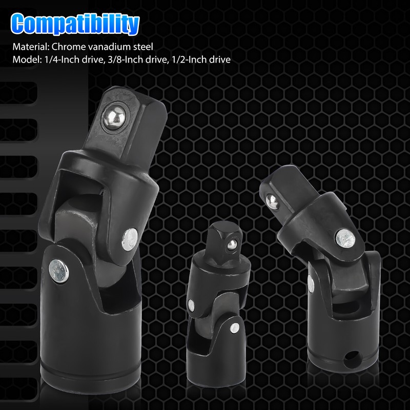 3Pcs Impact Universal Joint Socket Swivel Set 1/4" 3/8" 1/2" Drive Sockets Tool gallery