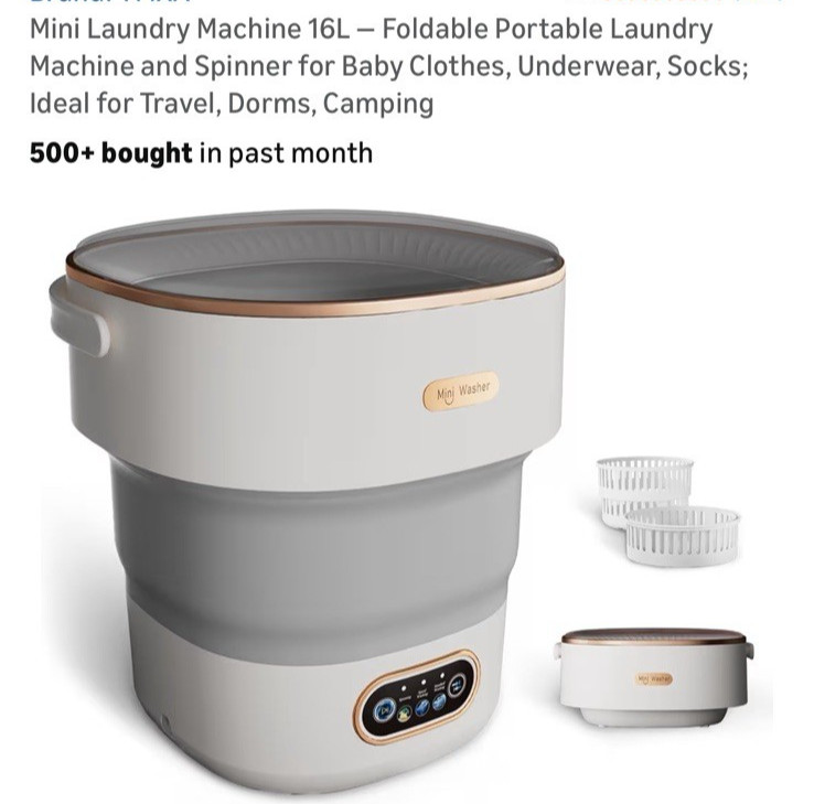 Foldable Mini Washer 16L Portable Washing Machine with Spin Basket 3 Wash Modes gallery