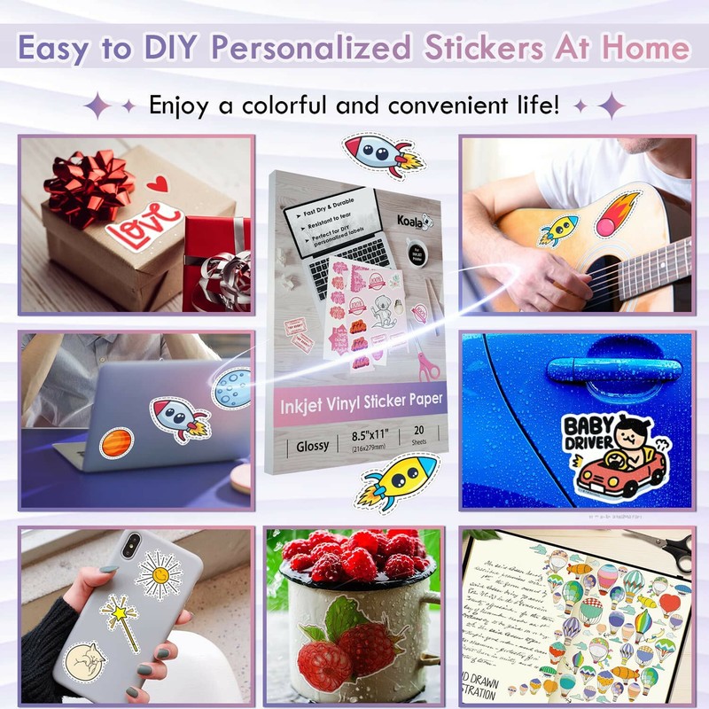 Bulk 100 Printable Vinyl Sticker Paper Glossy White Waterproof Inkjet Laser gallery