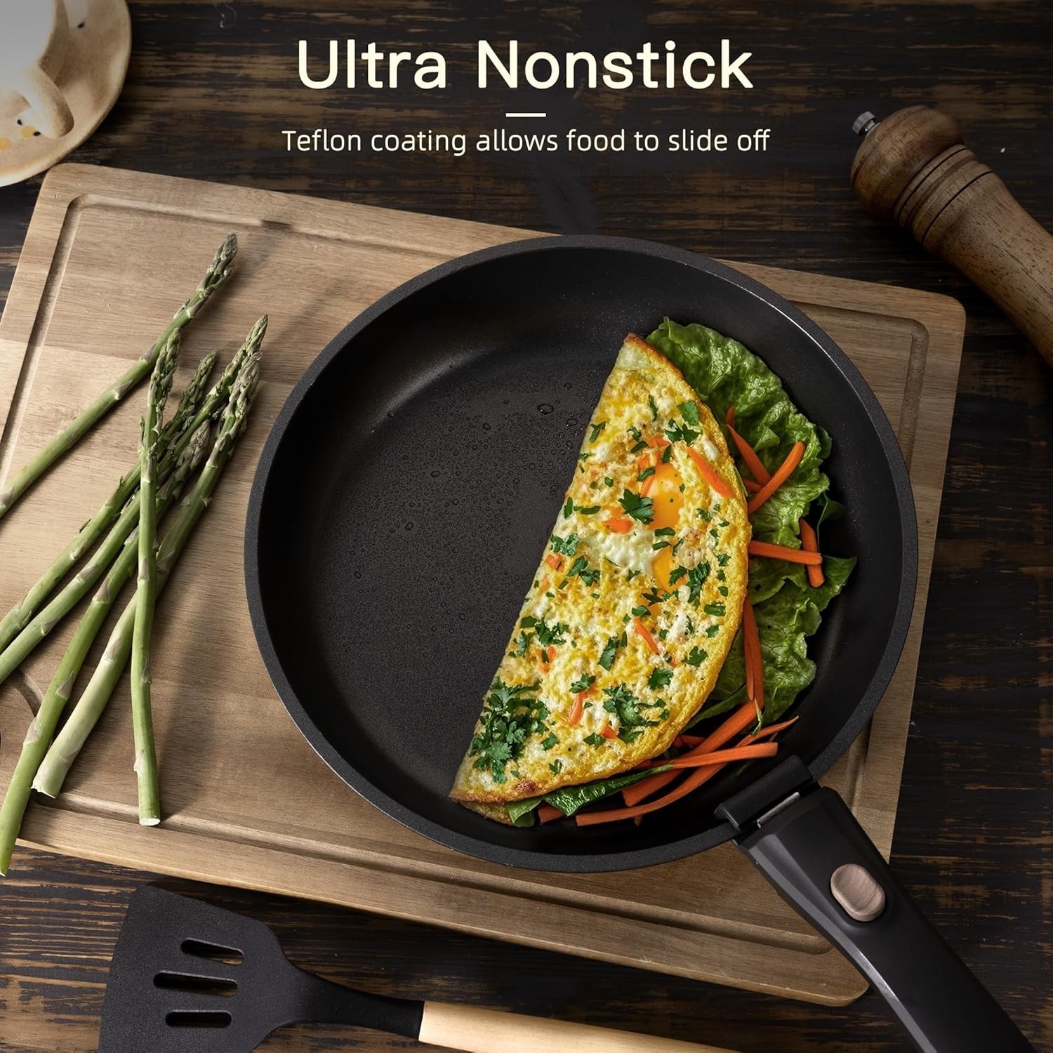 Astercook 21pc Nonstick Ceramic Set, Detach Handle, Stackable, Oven/Ind, Black gallery