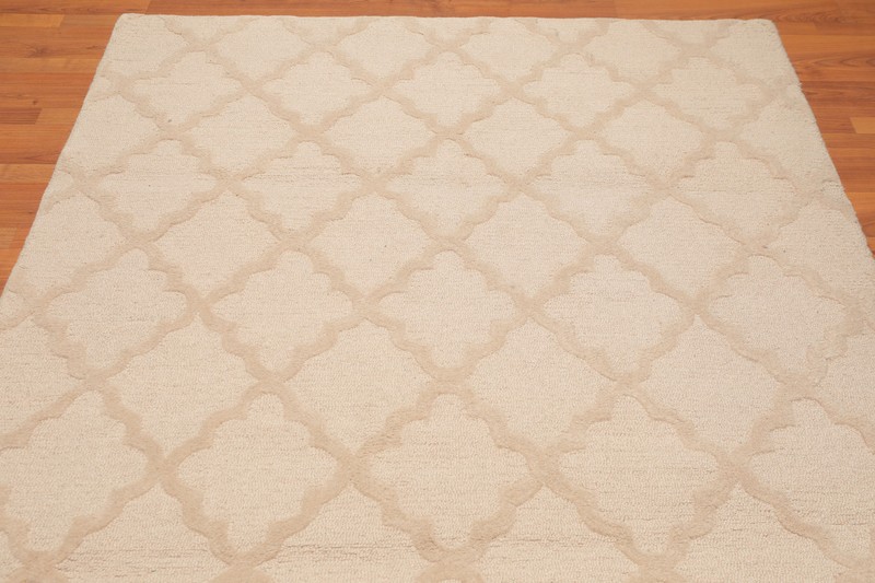 5'4" x 7'6" Handmade 100% Wool Loop & Cut Pile Area Rug Contemporary Beige gallery