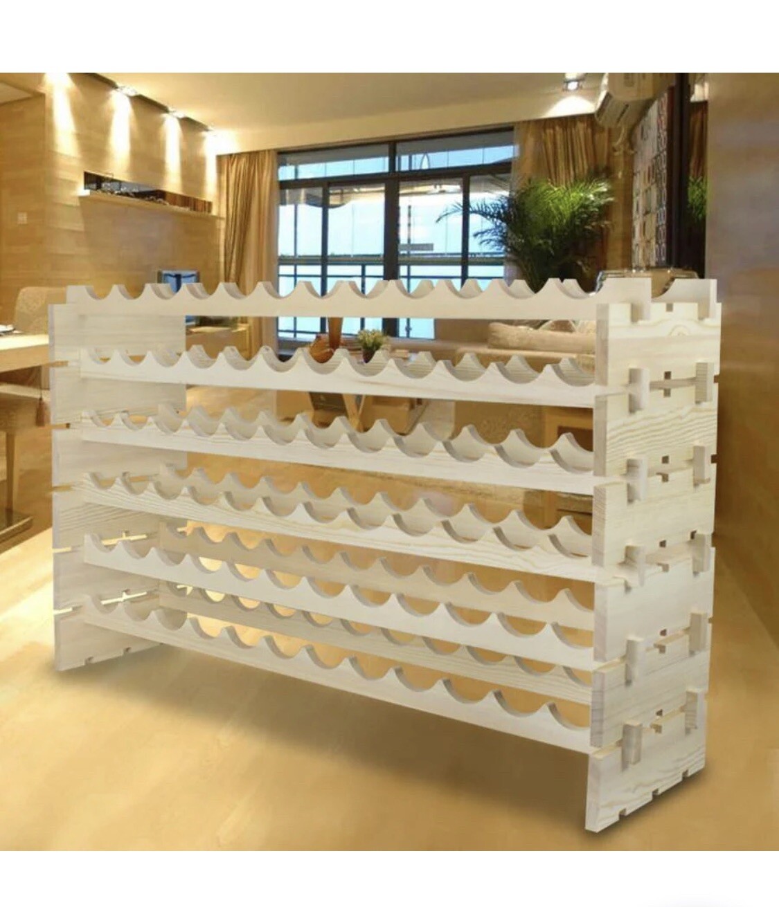 ZENY 72 Bottles Holder Wine Rack Stackable Storage - Pinewood gallery