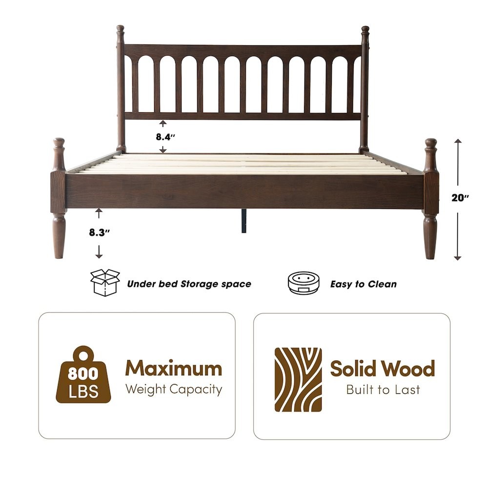 King Wooden Platform Bed Frame, Dark Roast Oak Finish, Traditional Style gallery