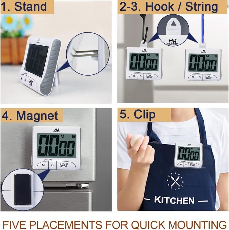 3" Large Display Digital Kitchen Timer - Sleek Matte White with Loud Alarm gallery