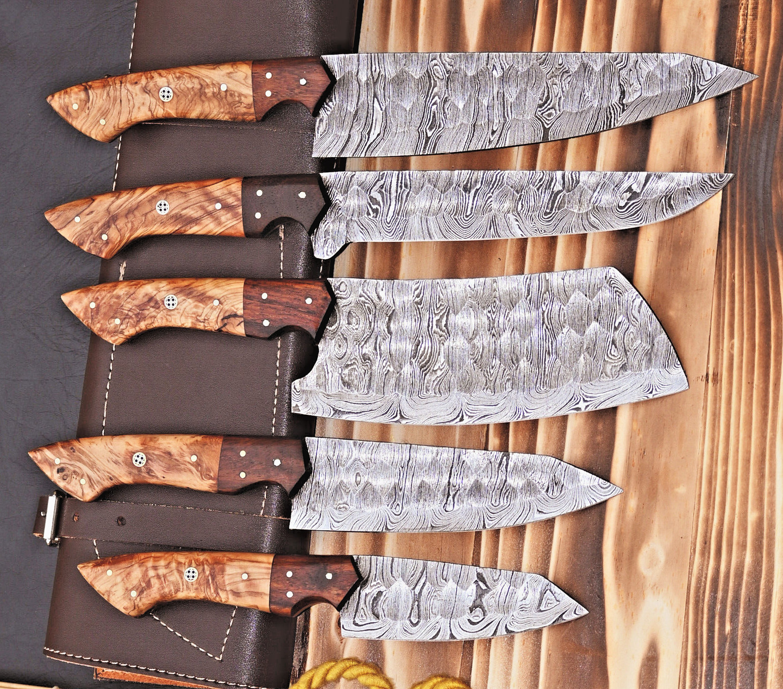 Handmade HAND FORGED DAMASCUS STEEL CHEF KNIFE Set Kitchen Knives gallery