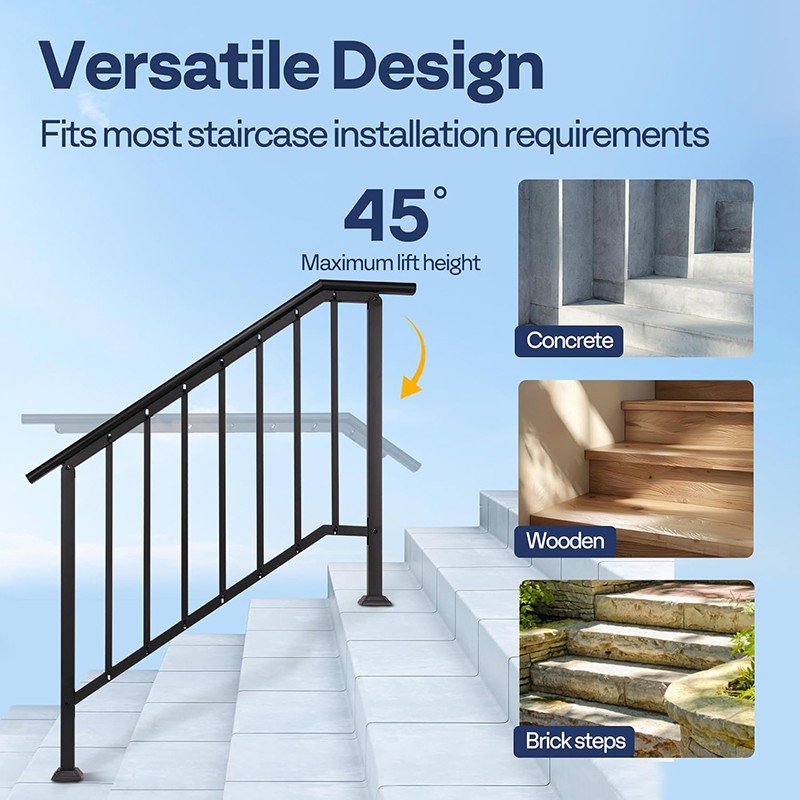 2Pack 4 Step Galvanized Steel HandRails for Outdoor Steps Railing for Porch Deck gallery