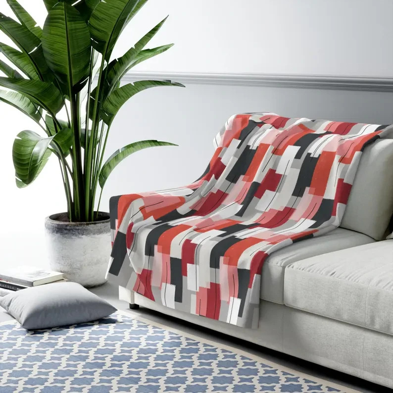 Abstract Geometric Blocks Sherpa Blanket Modern Art Style gallery