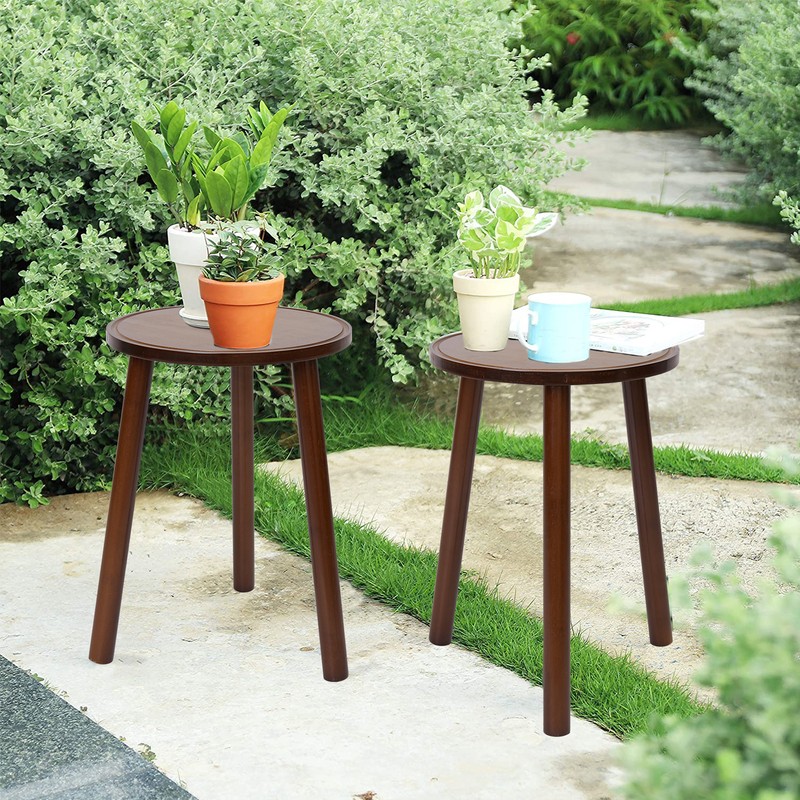 2x Rustic Side Table Round Wood Plant Stand 42cm Tall 3-Leg Stool Furniture Home gallery