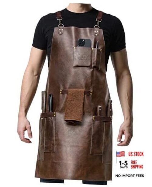 Synthetic Leather Chef Cooking Apron for Men, Cross Back Apron for All-Day gallery