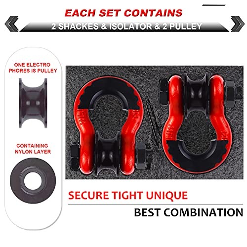 Upgraded Snatch Block, 3/4" D Ring Shackle (2 Pack) 22,000lb Break Strength Red gallery