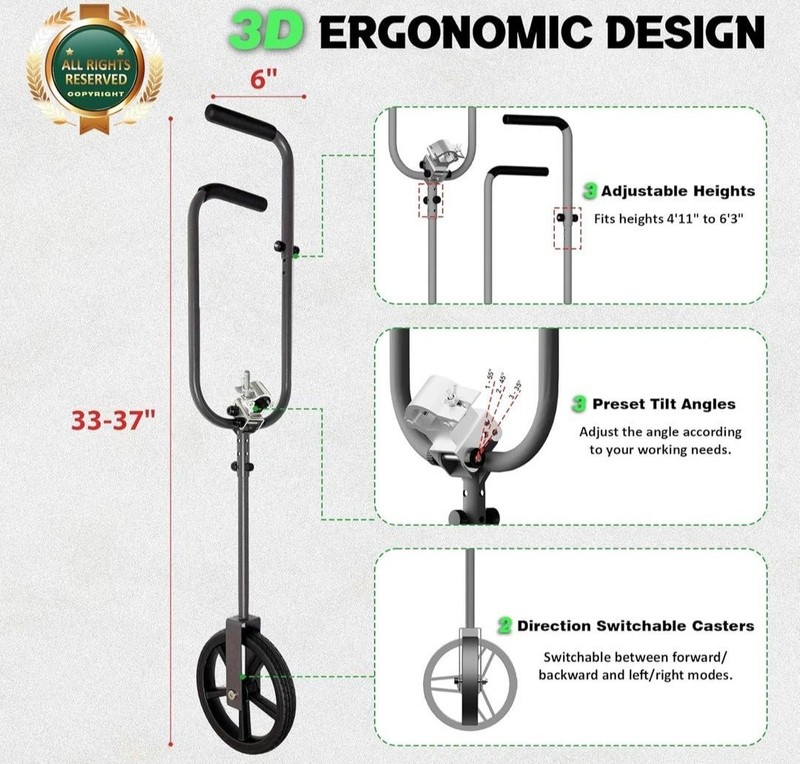 2-in-1 Wheeled String Trimmer Handle Extension 33-37 in Black Aluminum gallery