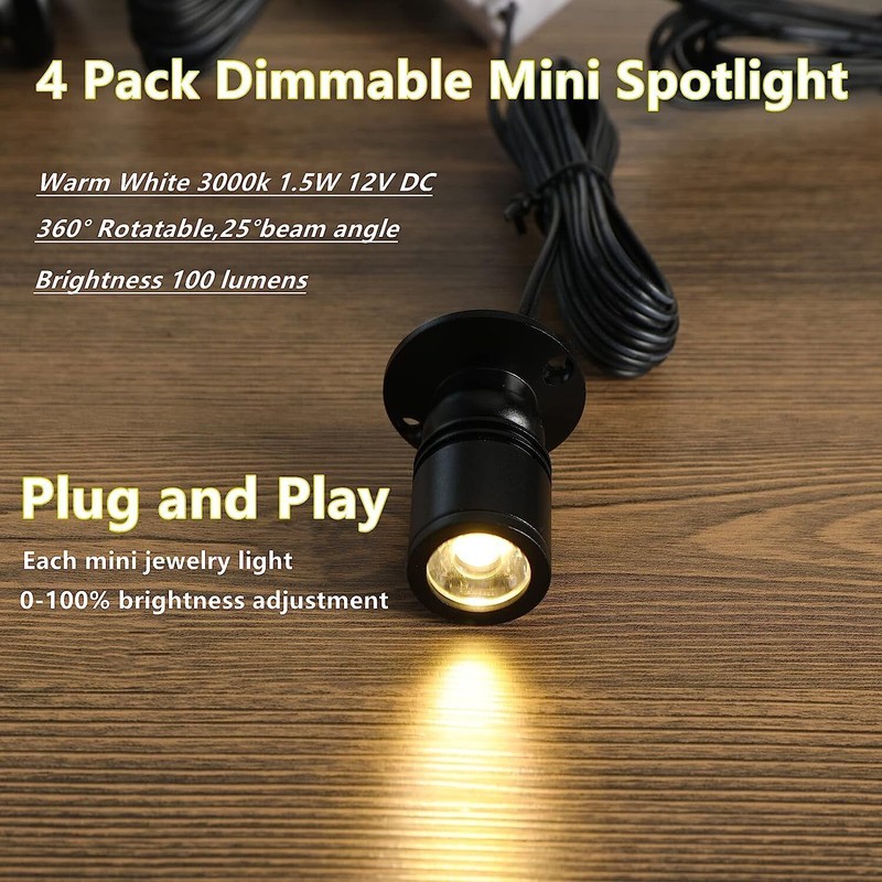 4 Pack Dimmable USB Mini LED Spotlight Jewelry Showcase Display Light 3000k gallery
