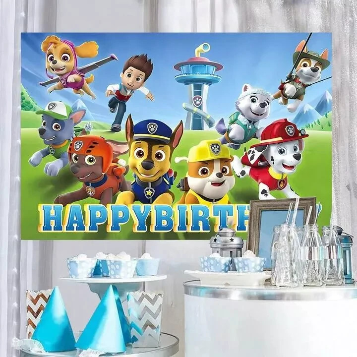 Patrol Dog Happy Birthday Backdrop for Kids Birthday Party Decoration 5x3.5ft gallery