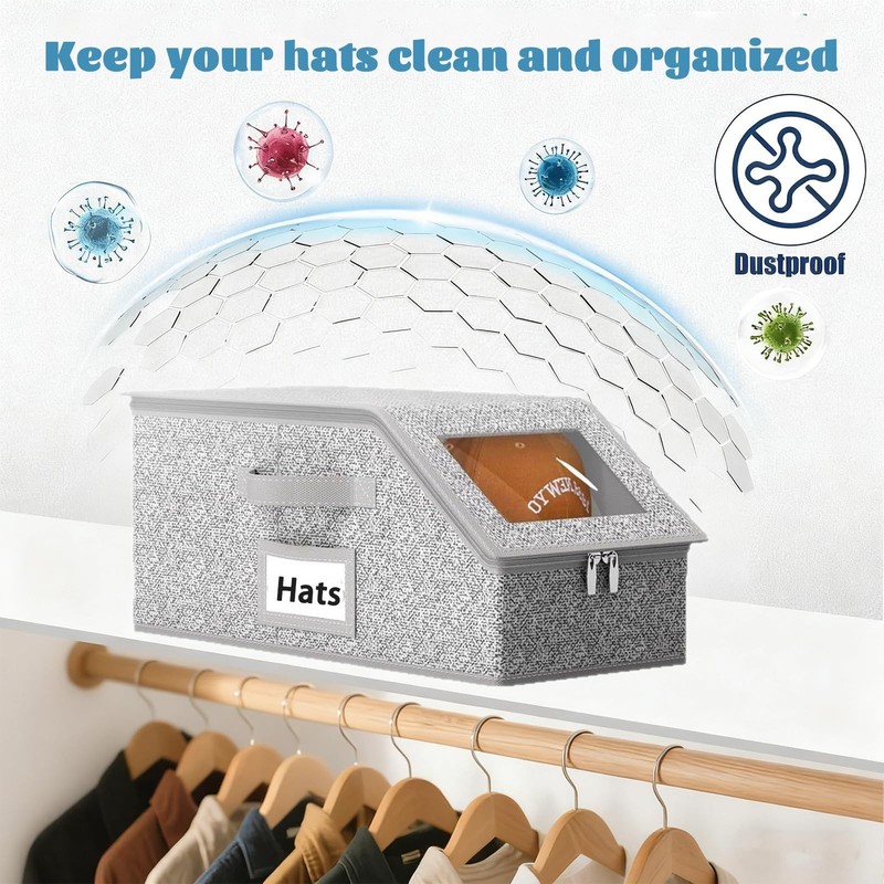 Baseball Cap Storage, Stackable, with Carry Handles and Lid, Dustproof... gallery