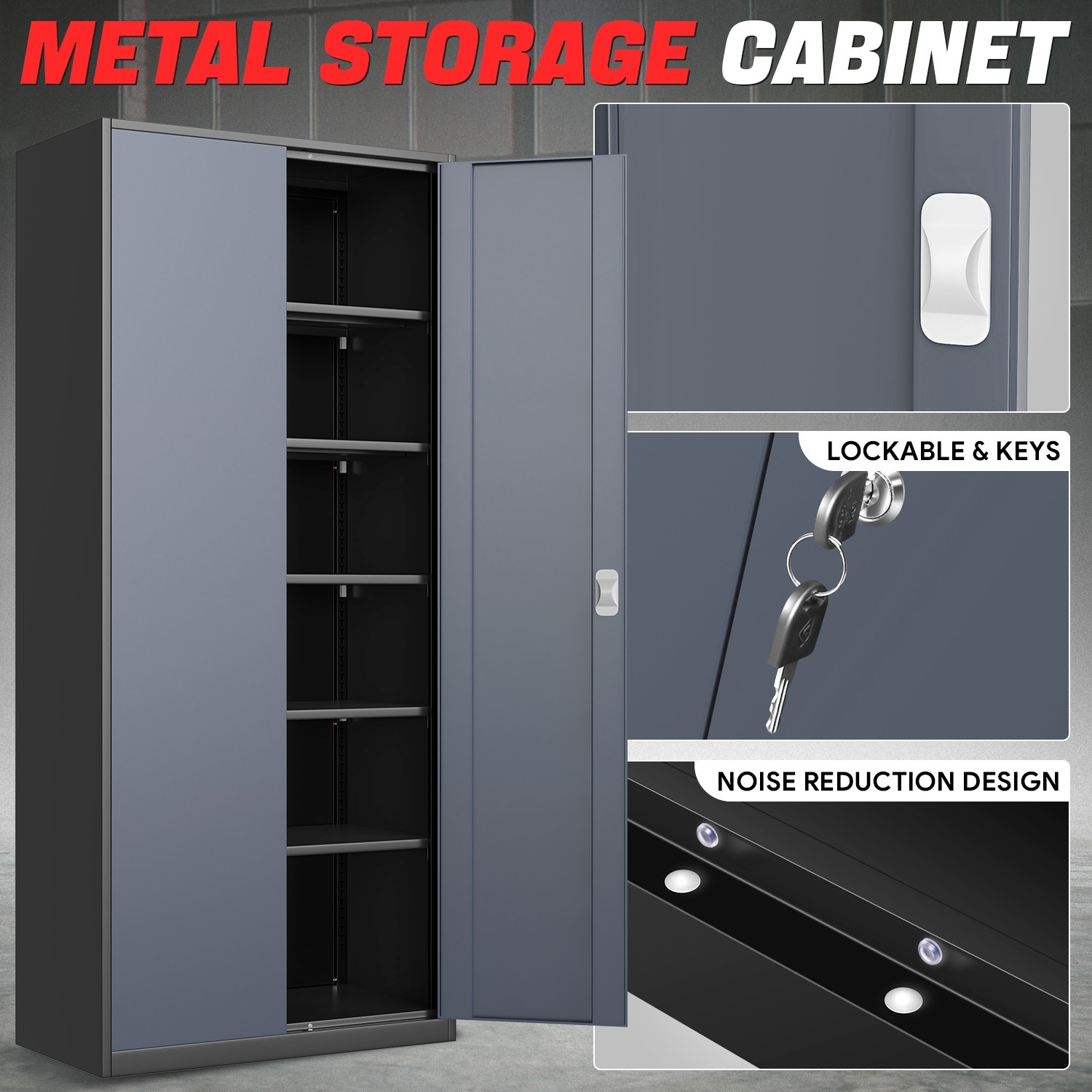 71" Lockable Heavy Duty Metal Storage Cabinet w/ 5 Adjustable Shelves Gray/Black gallery