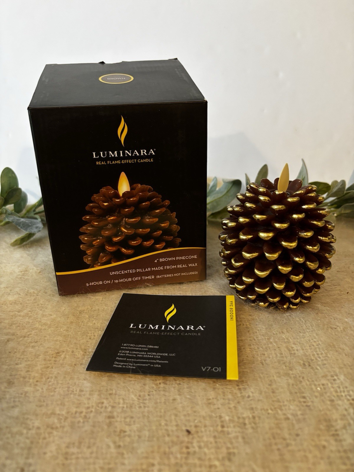 Luminara Real Flame Effect Candle 4” Brown Pinecone Unscented Indoor Only gallery