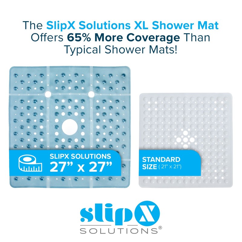 65% MORE COVERAGE! SlipX Solutions Dusty Blue Extra Large Shower Mat (27") gallery