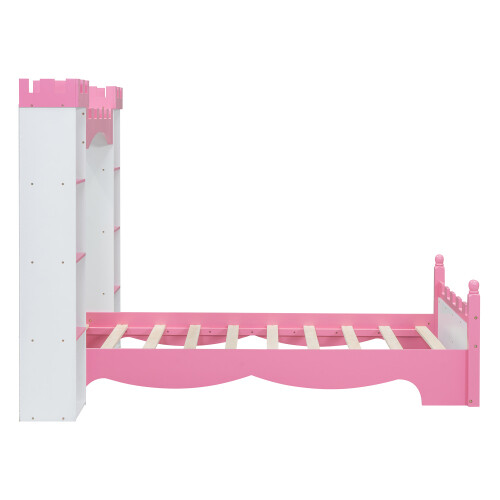 Castle-Shaped Platform Bed with Storage Shelves Both Side Wooden Bed Frames Twin gallery