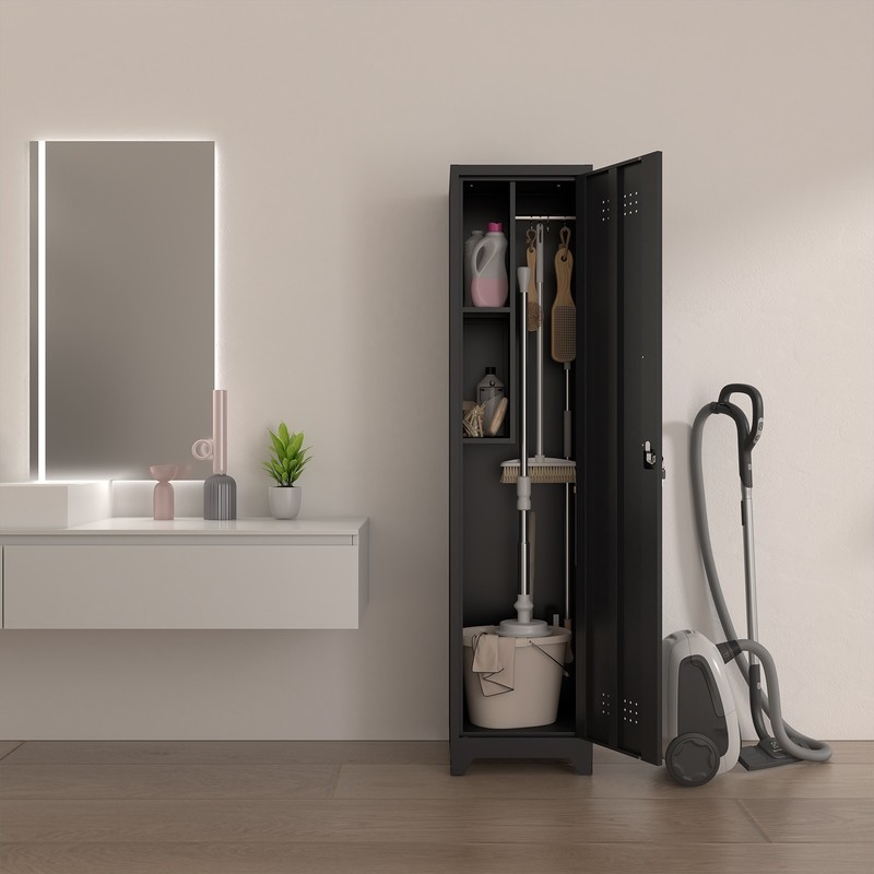 Broom Closet Storage Cabinet,Utility Closet Cabinet for Garage,Office,Gym,Black gallery