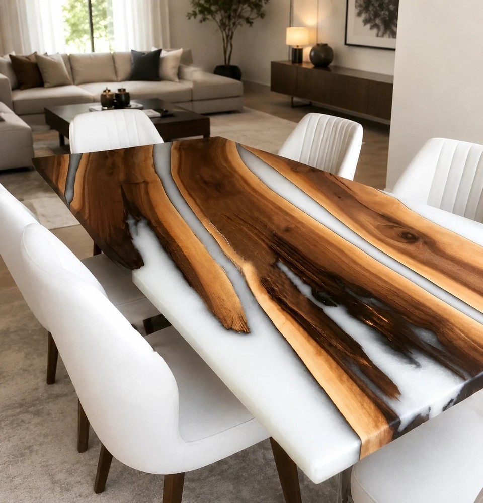 Live Edge Epoxy River Dining Table Top Natural Wood Handmade Modern Decor