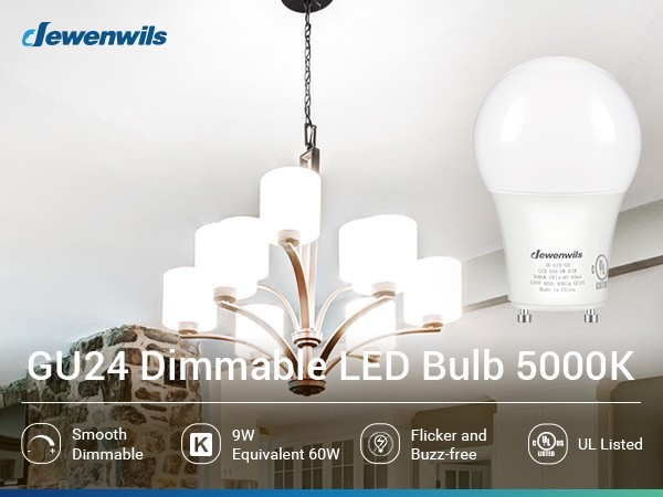 DEWENWILS GU24 LED Light Bulb Dimmable 2 Prong Light Bulbs, 5000K Daylight 9W gallery