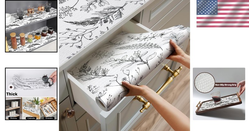 Shelf Liner for Kitchen Cabinets Drawer Shelf Waterproof Non Slip Floral 23.6... gallery