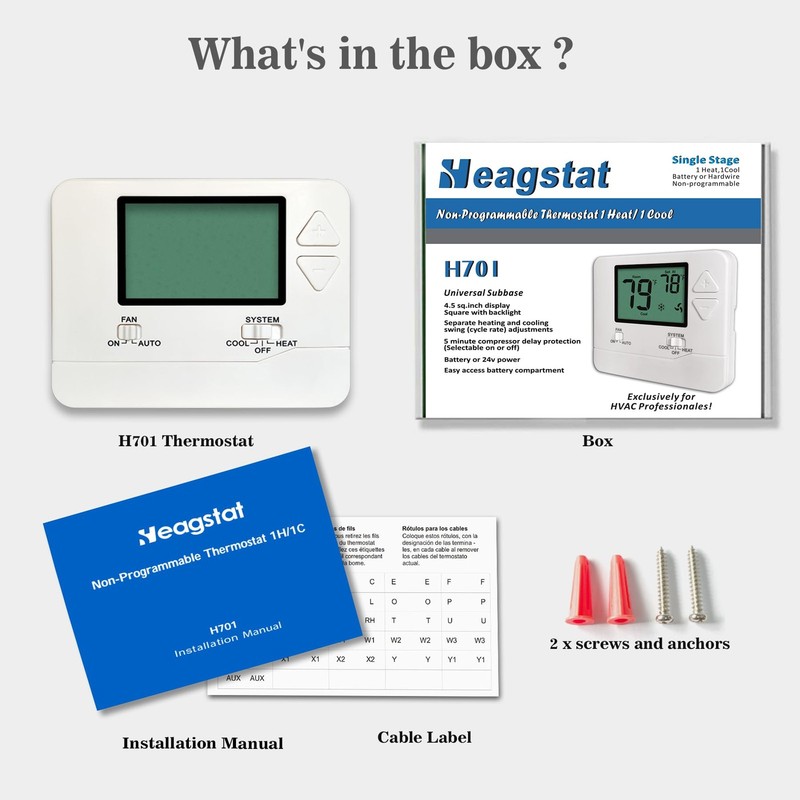 Heagstat Non Programmable Thermostat, Single-Stage 1 Heat 1 Cool, Off-white gallery