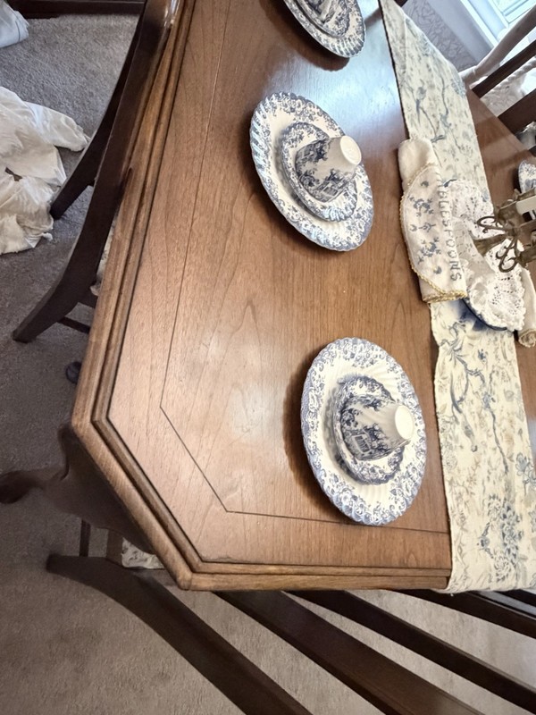 Antique Medium Wood Rectangular Dining Table & 7 Chairs Set gallery