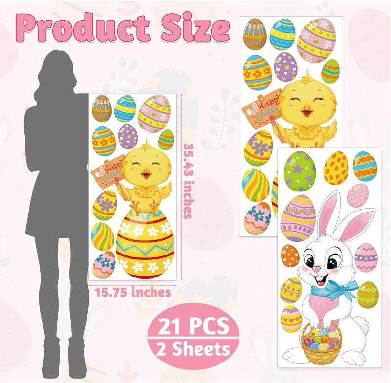 21 PCS Extra Large Easter Decorations, 2 Sheets Easter Window Clings, 15in x35in gallery
