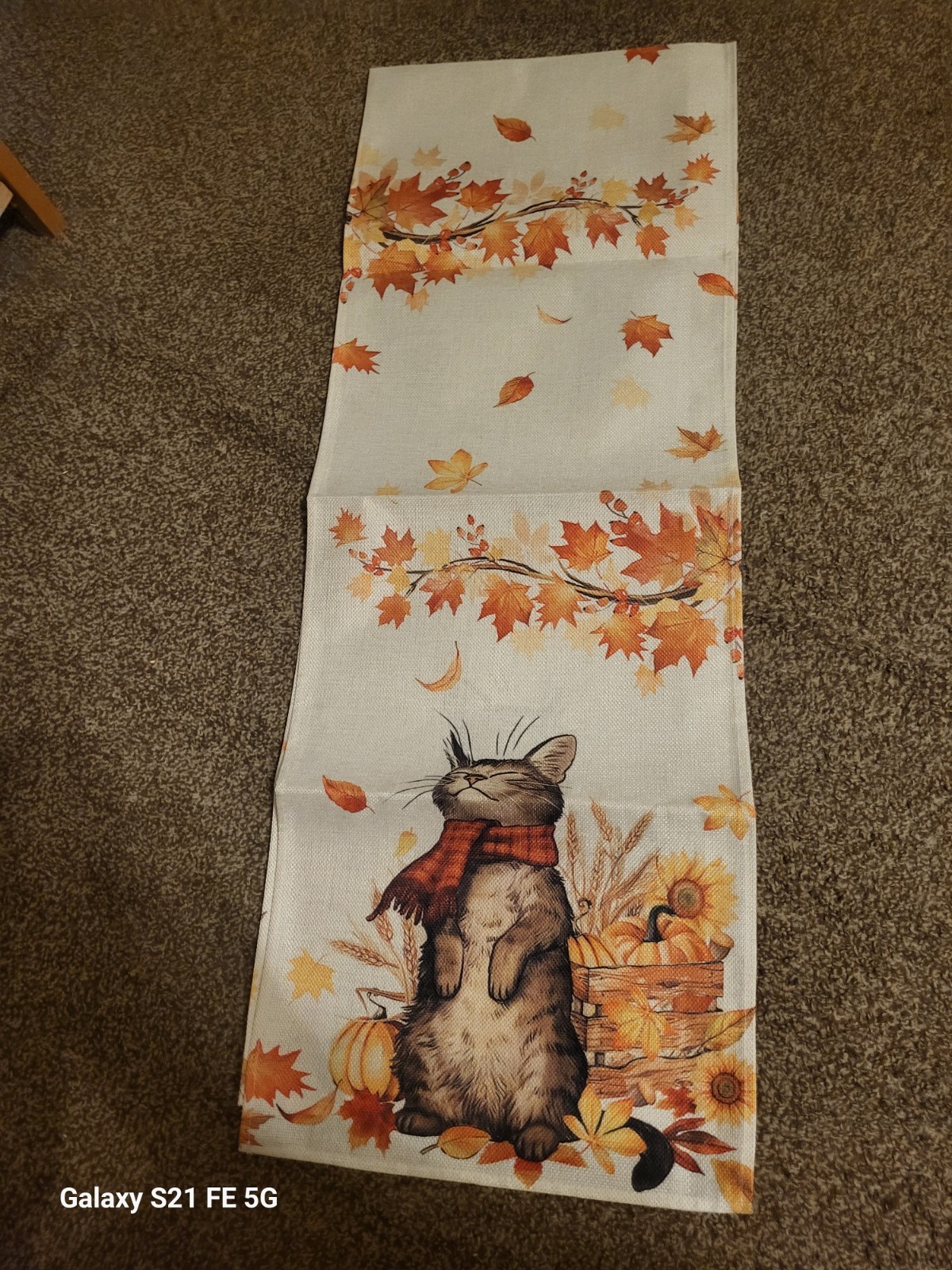 Beautiful Cat / Fall Brown Cat With Color Changing leaves Table Runner 12" X 70" gallery