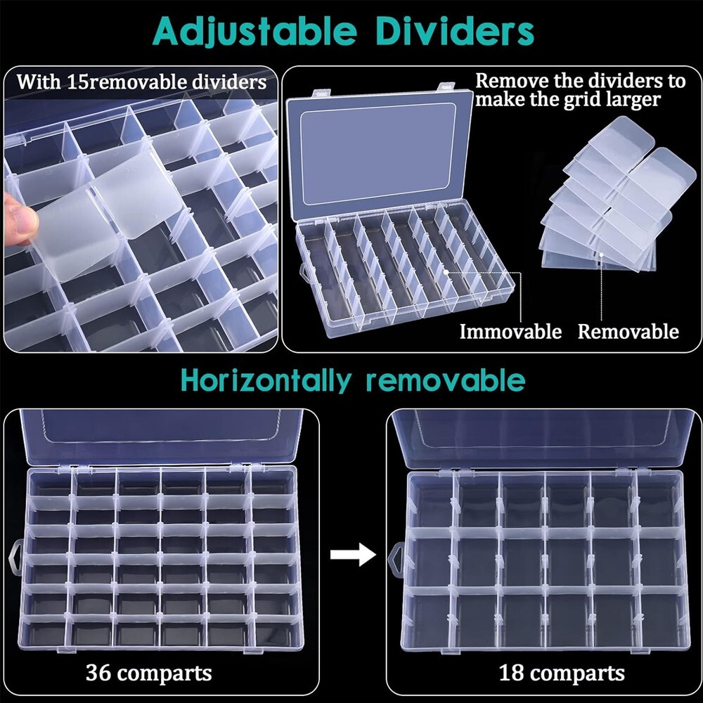 2 Pack 36 Grids Clear Plastic Organizer Box with Adjustable Dividers, Small Craf gallery