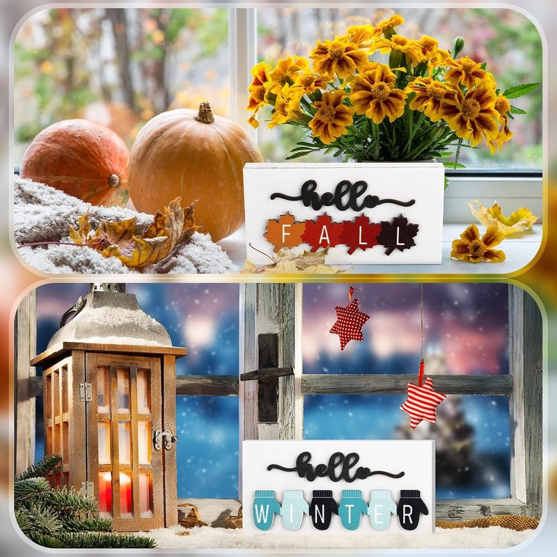 Roowest 5 Pcs Hello Spring Interchangeable Sign Seasonal Sign Summer Fall Winter gallery