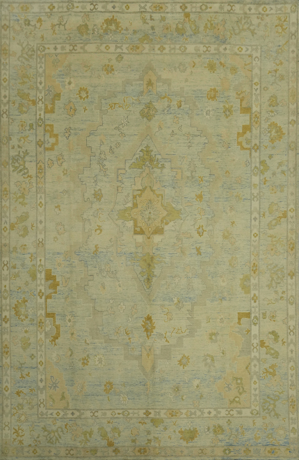 Transitional Oushak Turkish Area Rug 10x13 Ft Handmade Green Wool Carpet gallery