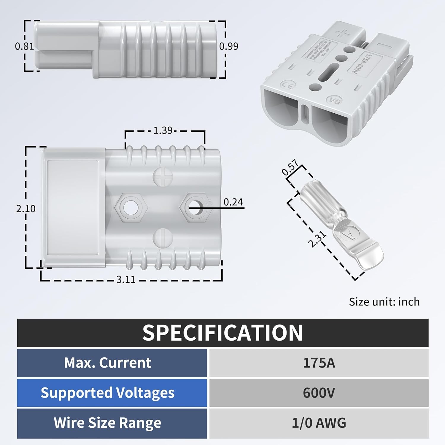RVBOATPAT 175Amp Battery Quick Connect/Disconnect Connector, 600V 1/0AWG Battery gallery