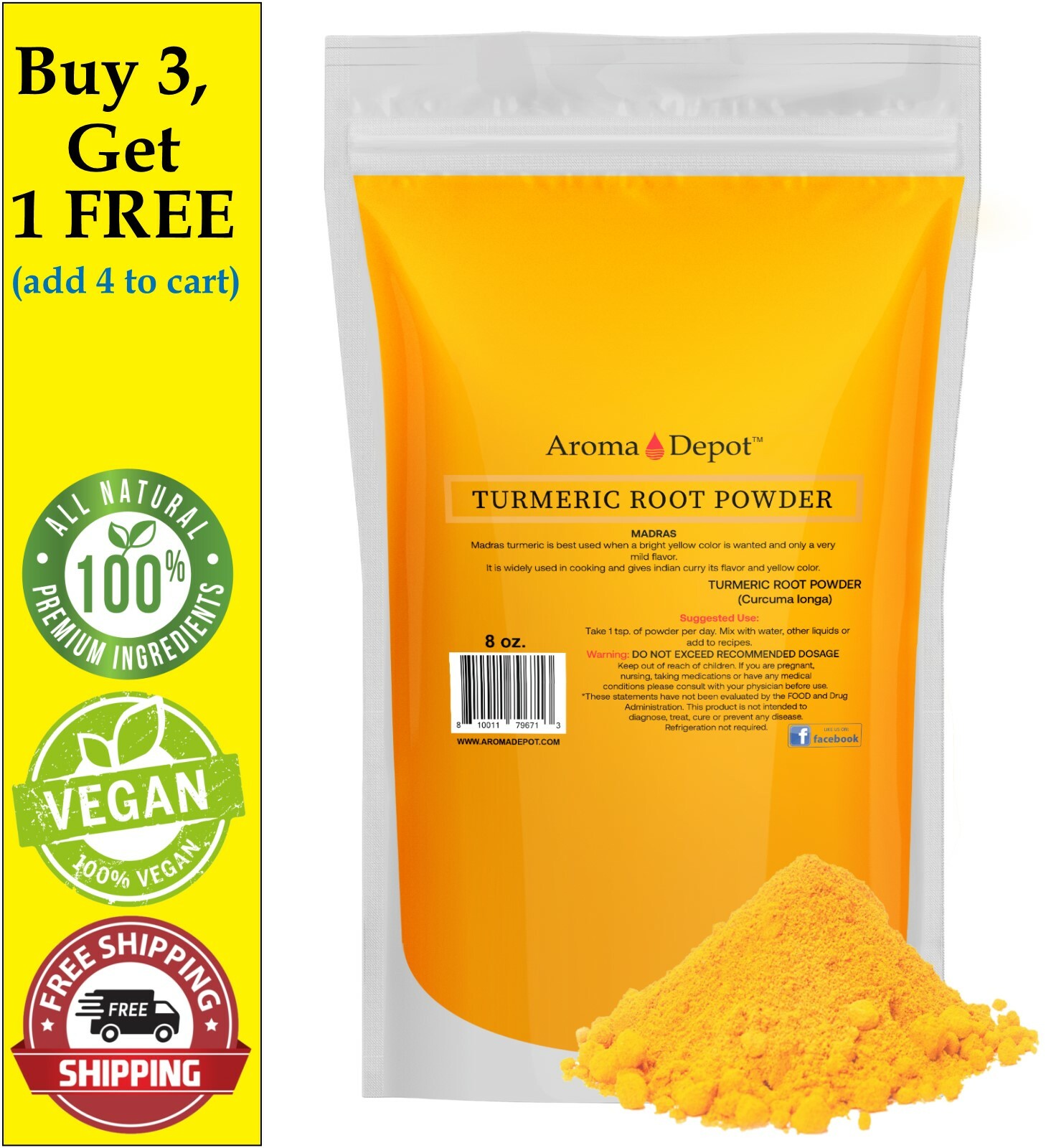 Turmeric Root Powder 8 oz. RAW Curcumin Curcuma longa 8 ounces Yellow Tumeric gallery