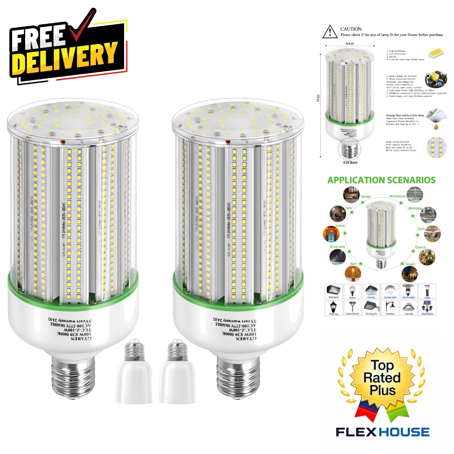 High Efficiency 100W LED Corn Light Bulbs - 400W Metal Halide Replacement 2-Pack gallery