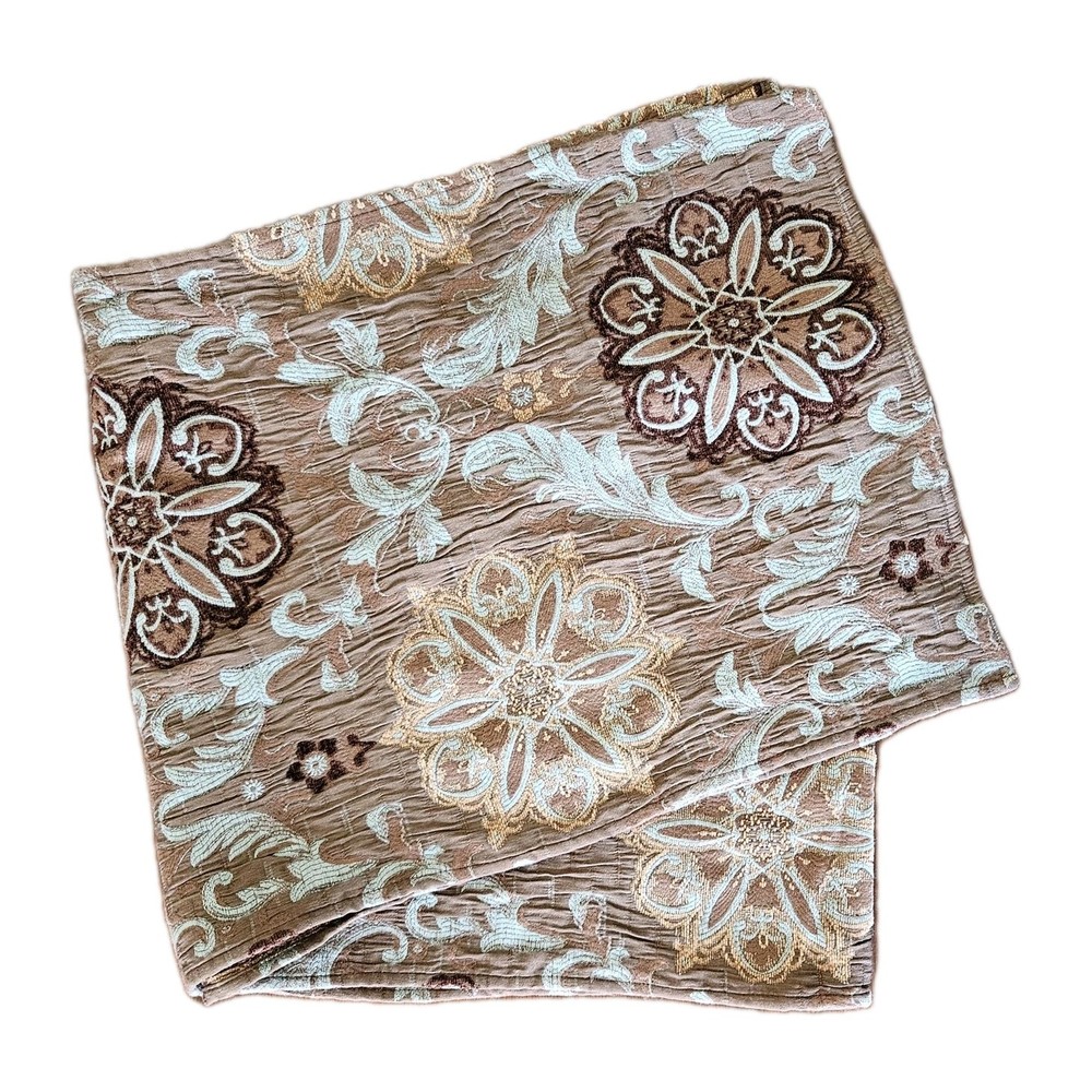 Comphy Table Runner Turquoise Blue & Brown Mandala Pattern Home Decor Tapestry