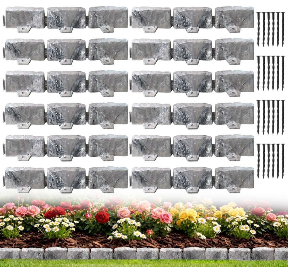 Landscape Edging Garden Edging Border Faux Stone Edging,17FT x 2.75 in Tall D...