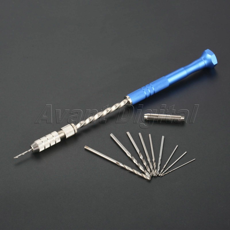 Semi Automatic Spiral Hand Push Drill Pin Vise Chuck & 10x Micro Drill Bits 1x gallery