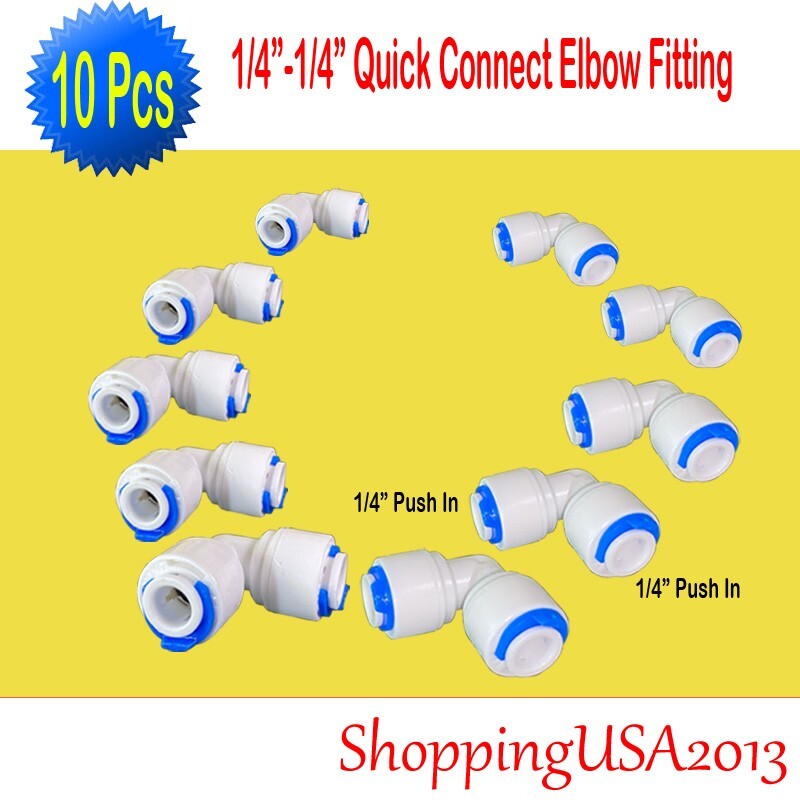 10 Pcs 1/4-1/4 Quick Connect Elbow Push In Fitting Connector Home Office RO gallery