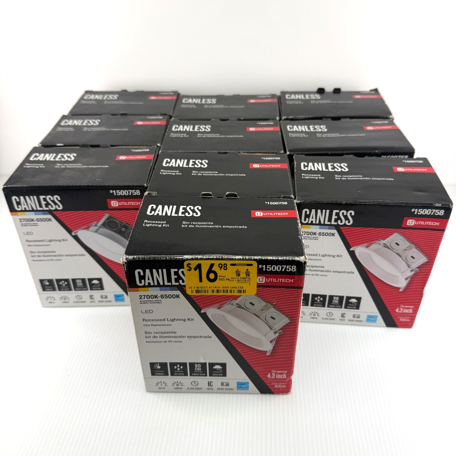 Lot 10 Utilitech Canless Recessed Lighting Kit 1500758 LED Adjustable White 4.3" gallery