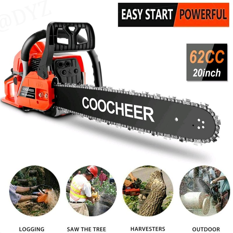 62CC 2-Cycle Gas Powered Chainsaw with 20'' Guide Bar Saw Chain Engine Cut Wood gallery